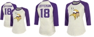 Fanatics Women's Justin Jefferson Cream, Purple Minnesota Vikings Player Raglan Name Number 3/4 Sleeve T-shirt